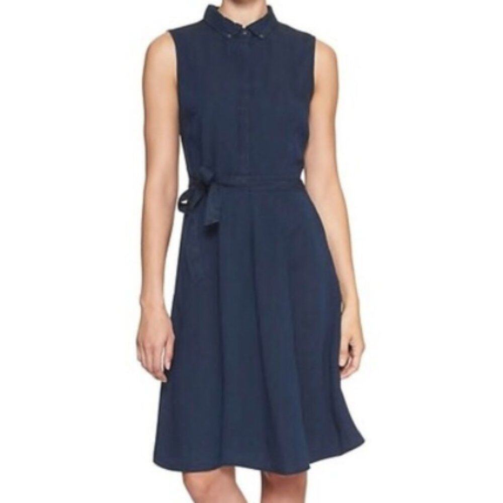 Banana Republic Factory Womens Dress Size 0 Denim Sleeveless Button Career Wear